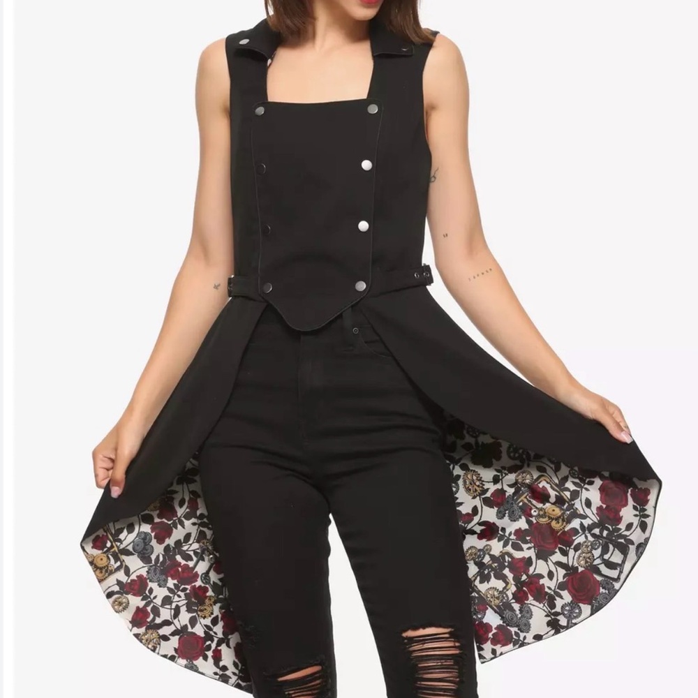 Hot Topic Snap-Front Split-Back Long Vest Women’s XS Black Steampunk Goth Punk - Picture 1 of 11